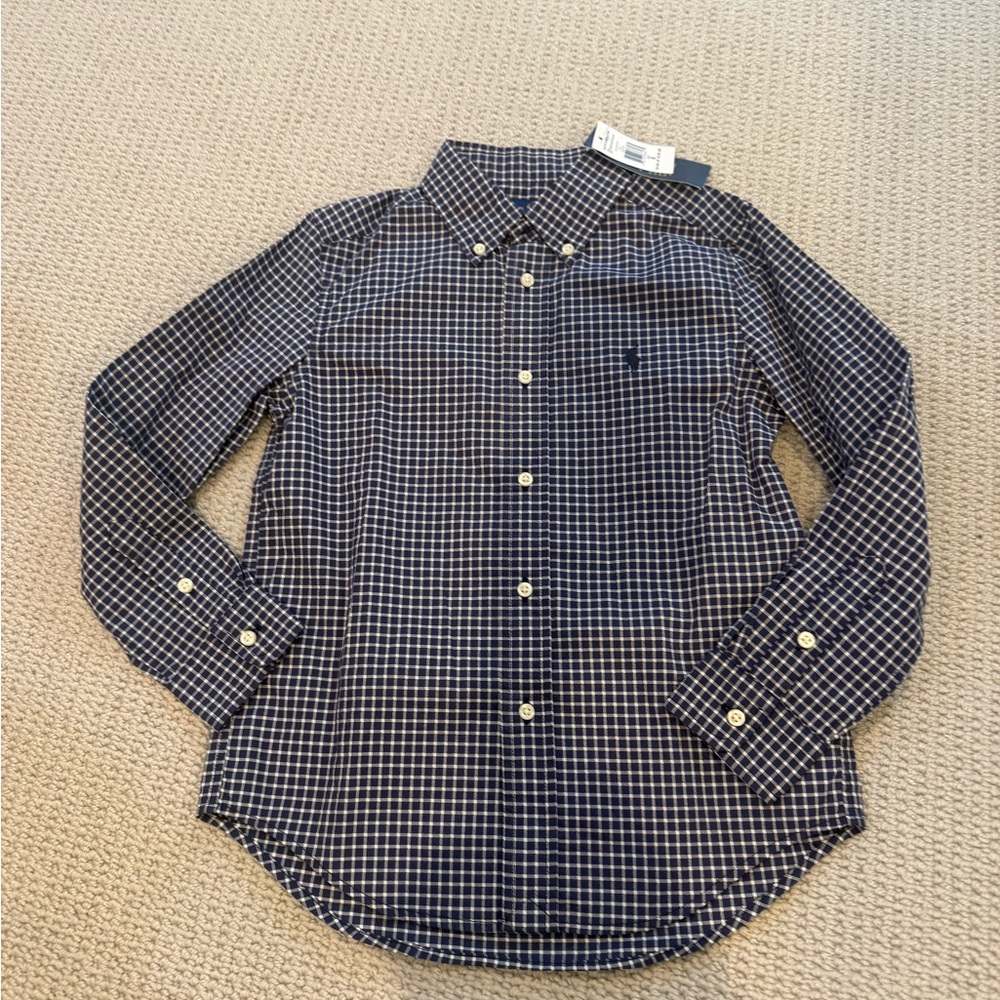 Ralph Lauren Navy and White Plaid Button-Down Shirt
